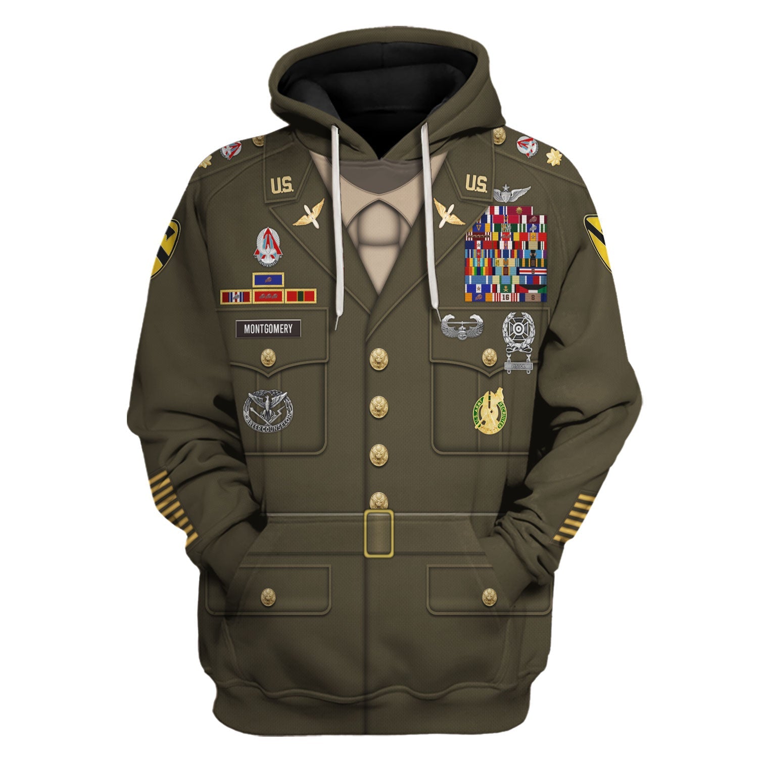 Army Green Service Uniform All Over Print Hoodie Sweatshirt T-Shirt Tracksuit