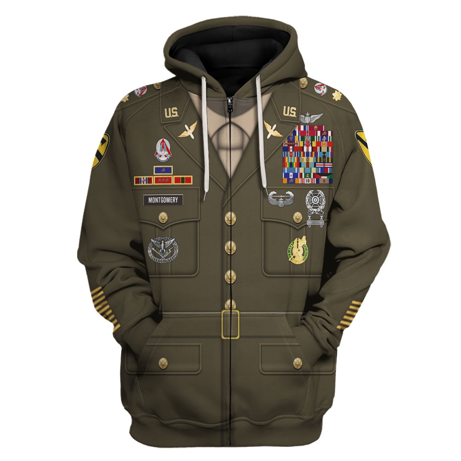 Army Green Service Uniform All Over Print Hoodie Sweatshirt T-Shirt Tracksuit