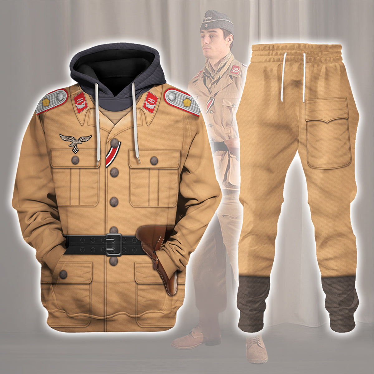 HumansBold Luftwaffe Tropical Uniform- Artillery Lieutenant Costume Hoodie Sweatshirt T-Shirt Tracksuit