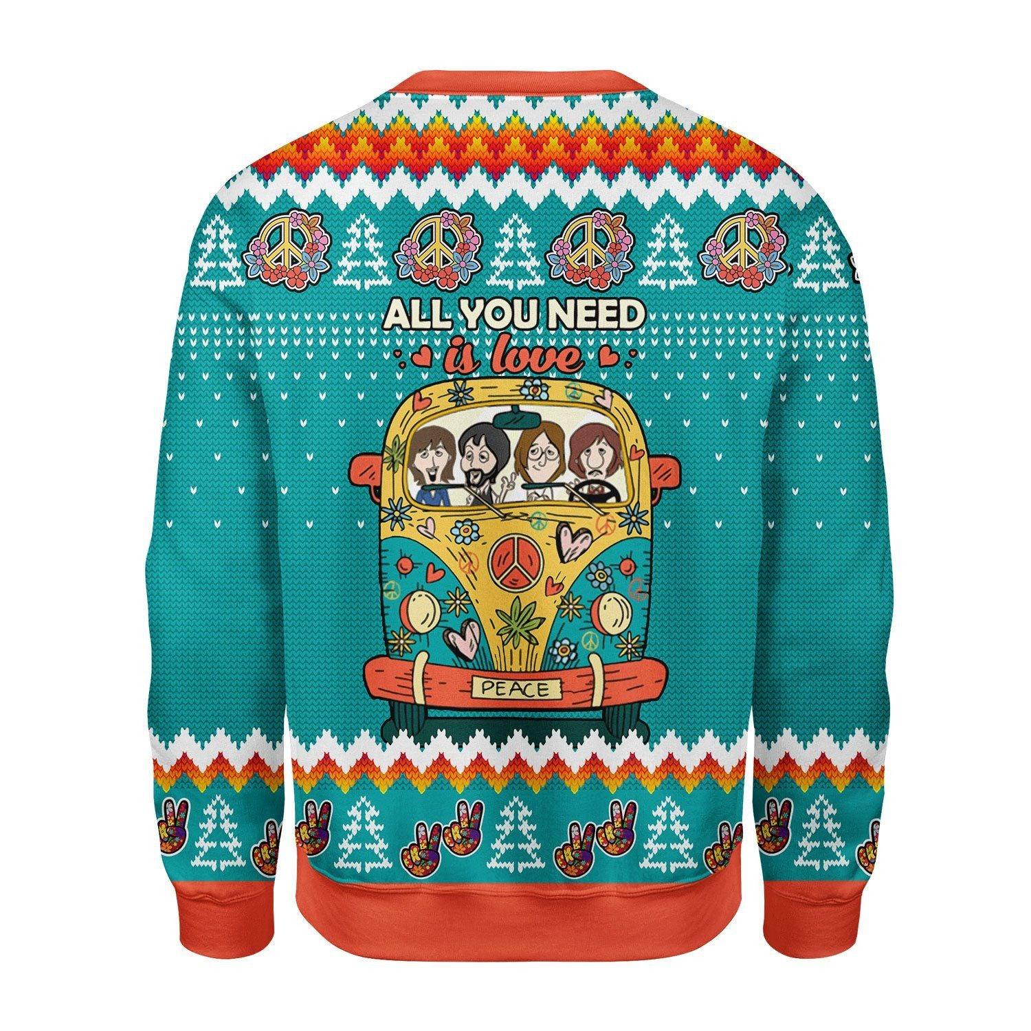 All You Need Is Love Hippie Ugly Christmas Sweater - DucG