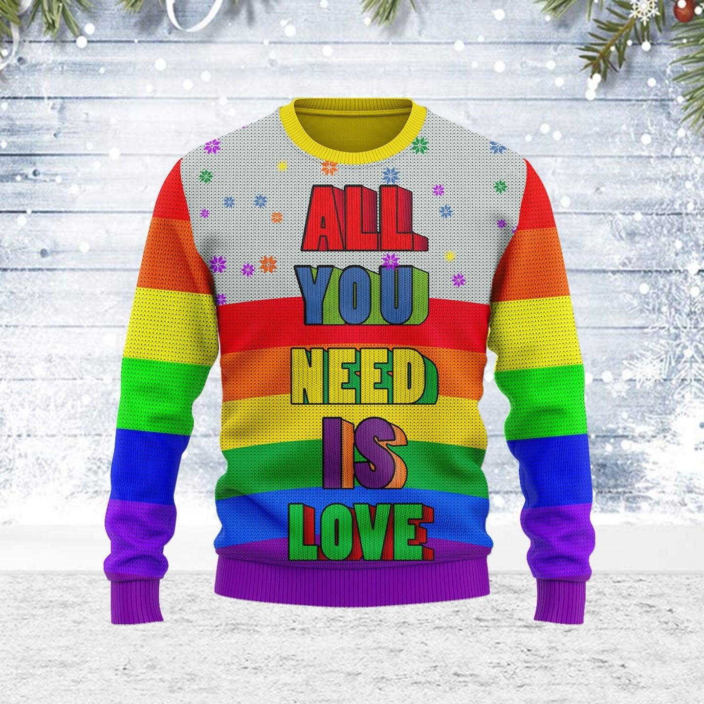 All You Need Is Love LGBT Ugly Christmas Sweater - DucG