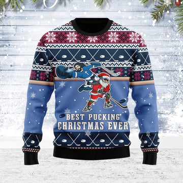 Best Pucking Christmas Ever Jesus And Santa Claus Ugly Christmas Sweater - CustomsPig