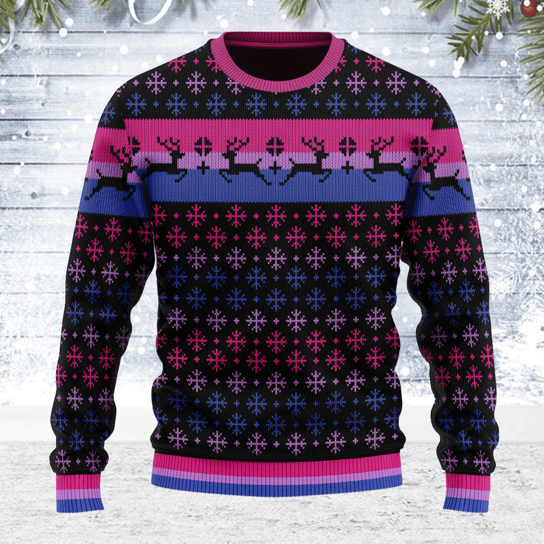 Bisexual Pride Flag Ugly Christmas Sweater - DucG