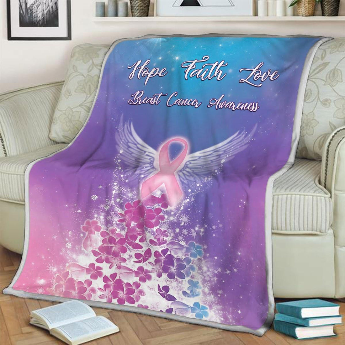 Blanket Hope Faith Love Breast Cancer Awareness - CustomsPig