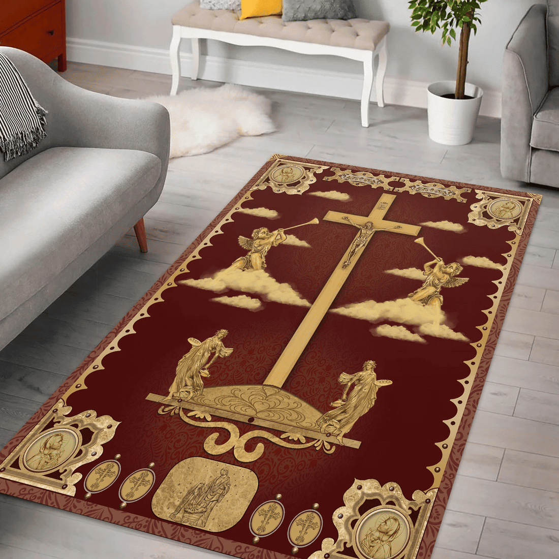 Crucifix of Jesus and The Angels Rug - DucG