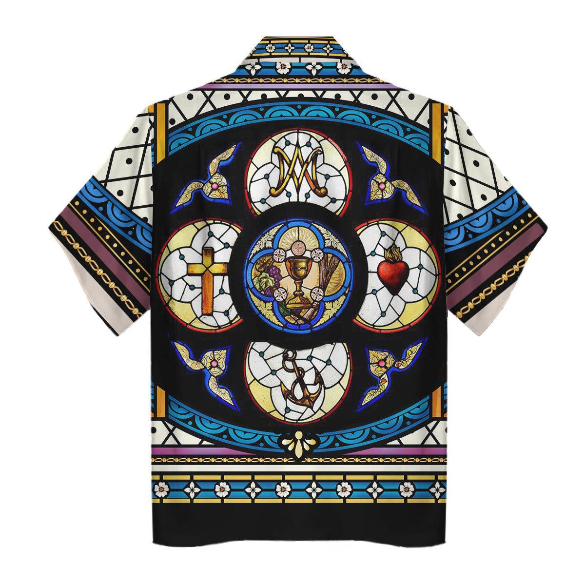 Crucifixion of Christ Stained Glass Hawaiian Shirt -  CustomsPig.com