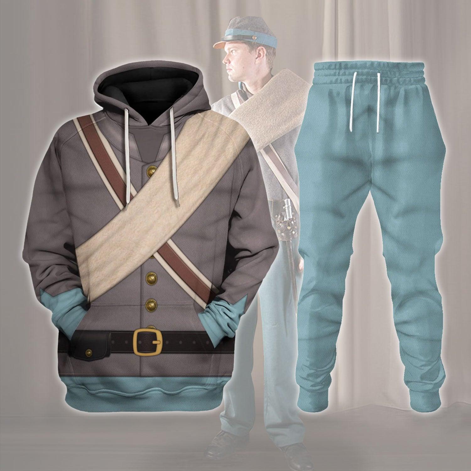 CustomsPig American Confederate Army-Infantry-Private Soldier Uniform Costume Hoodie Sweatshirt T-Shirt Tracksuit - DucG