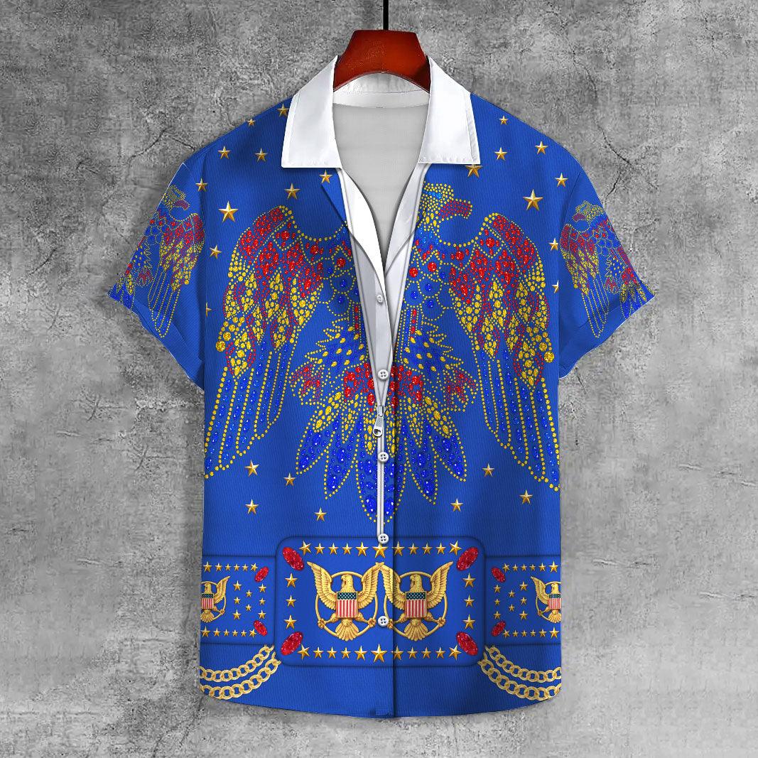 CustomsPig Elvis Aloha from Hawaii Blue UNISEX CASUAL HAWAIIAN SHIRT - CustomsPig.com