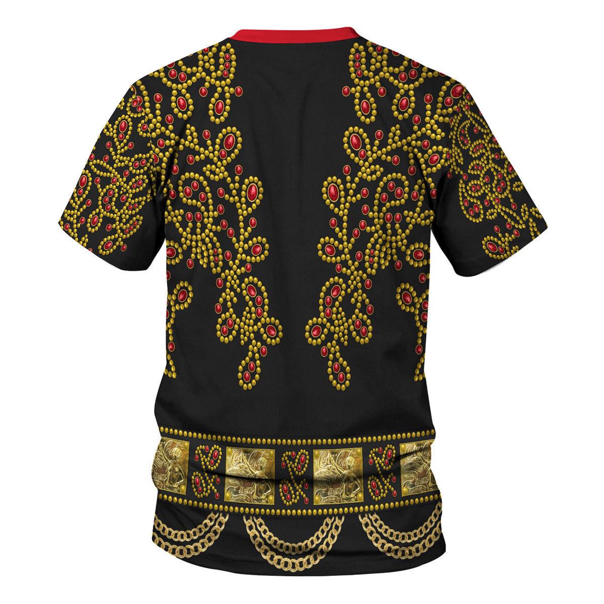 CustomsPig Elvis Spanish Flower - Black With Red Stones Costume Hoodie Sweatshirt T-Shirt Sweatpants - CustomsPig.com