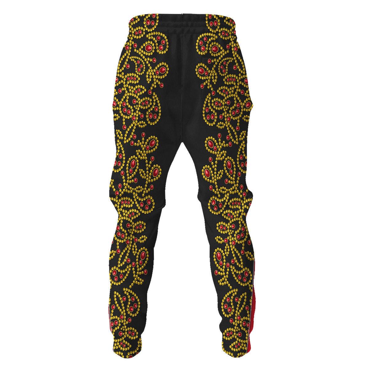 Gearhomie Elvis Spanish Flower - Black With Red Stones Costume Hoodie Sweatshirt T-Shirt Sweatpants - Gearhomie.com