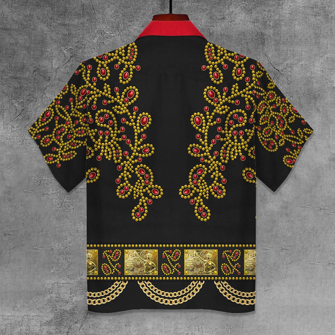 Gearhomie Elvis Spanish Flower - Black With Red Stones Unisex Hawaii Shirt - Gearhomie.com