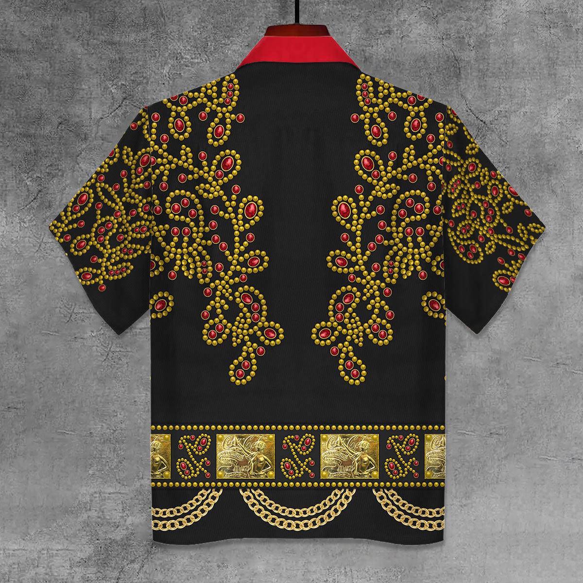 Gearhomie Elvis Spanish Flower - Black With Red Stones Unisex Hawaii Shirt - Gearhomie.com