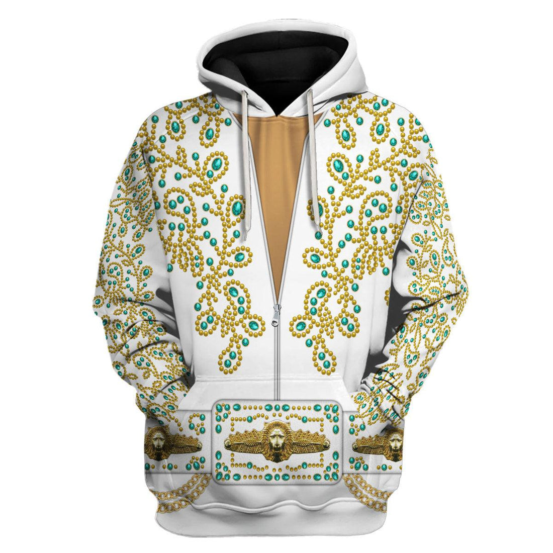 Gearhomie Elvis Spanish Flower - White With Green Stones Costume Hoodie Sweatshirt T-Shirt Sweatpants - Gearhomie.com
