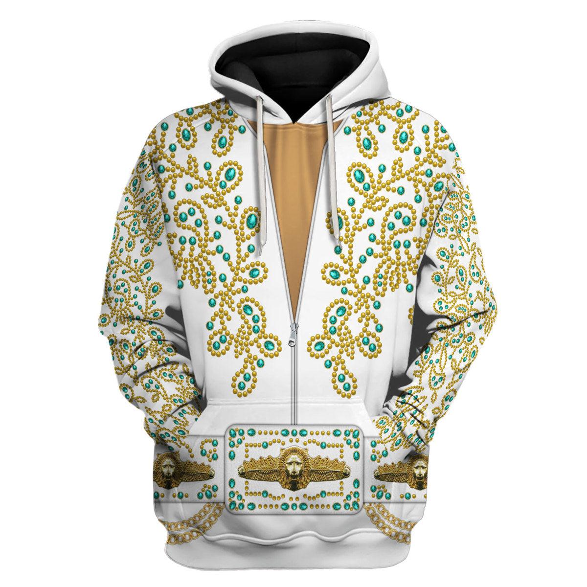 Gearhomie Elvis Spanish Flower - White With Green Stones Costume Hoodie Sweatshirt T-Shirt Sweatpants - Gearhomie.com
