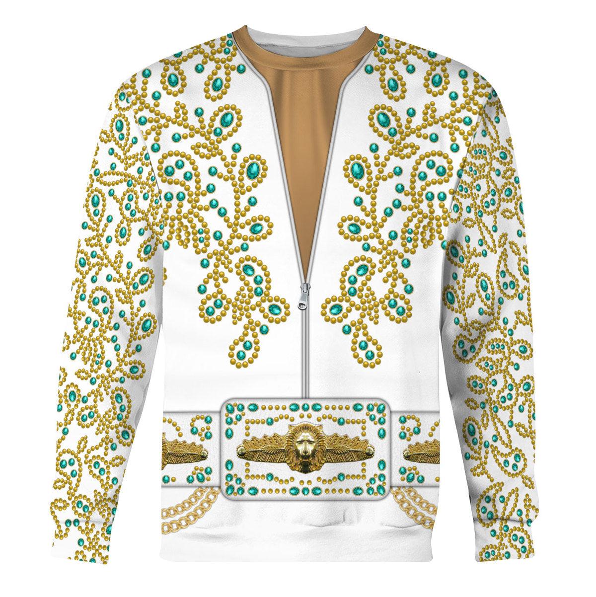 CustomsPig Elvis Spanish Flower - White With Green Stones Costume Hoodie Sweatshirt T-Shirt Sweatpants - CustomsPig.com