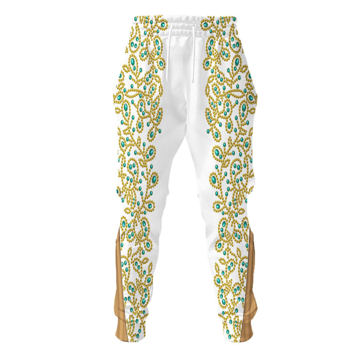 Gearhomie Elvis Spanish Flower - White With Green Stones Costume Hoodie Sweatshirt T-Shirt Sweatpants - Gearhomie.com