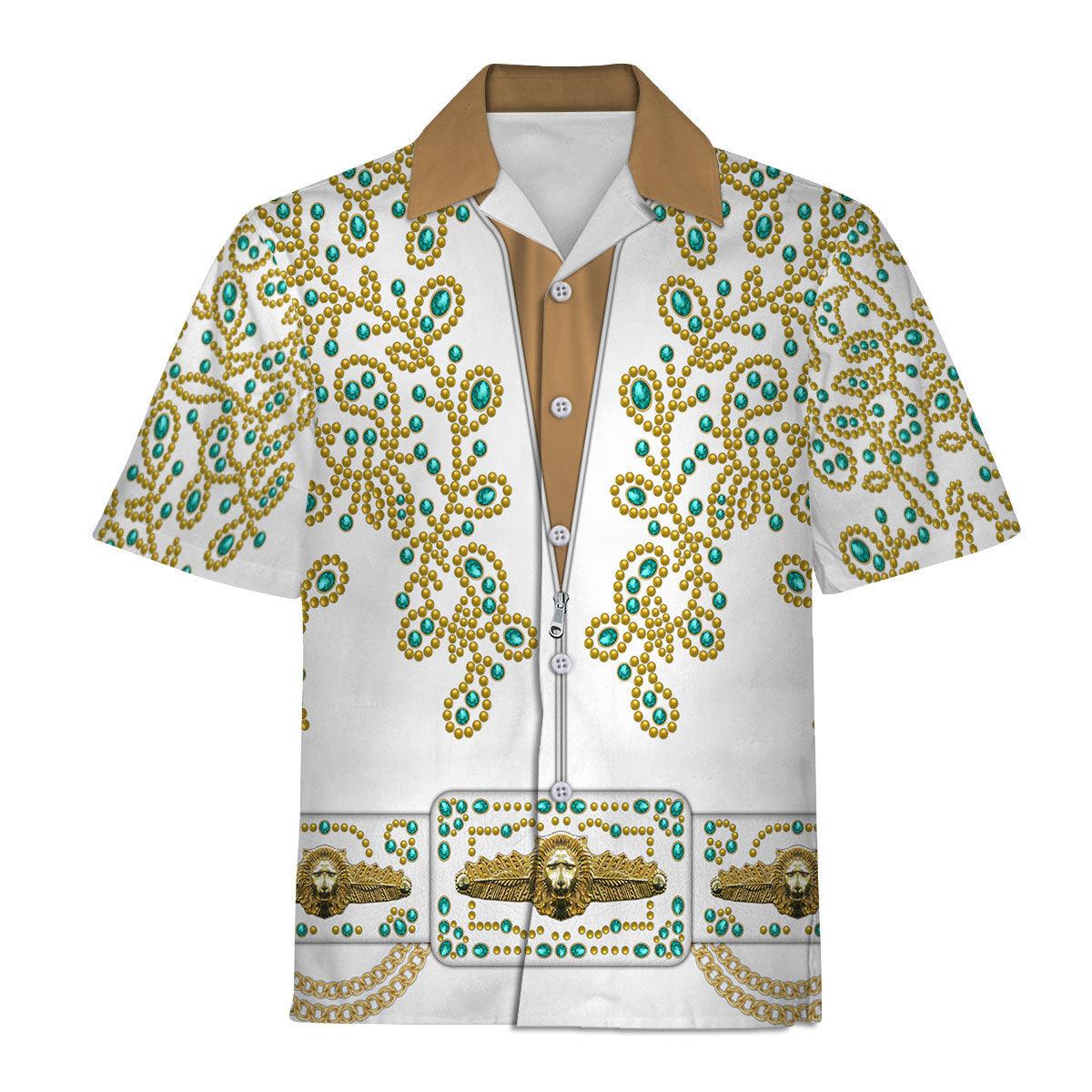 Gearhomie Elvis Spanish Flower - White With Green Stones Costume Hoodie Sweatshirt T-Shirt Sweatpants - Gearhomie.com