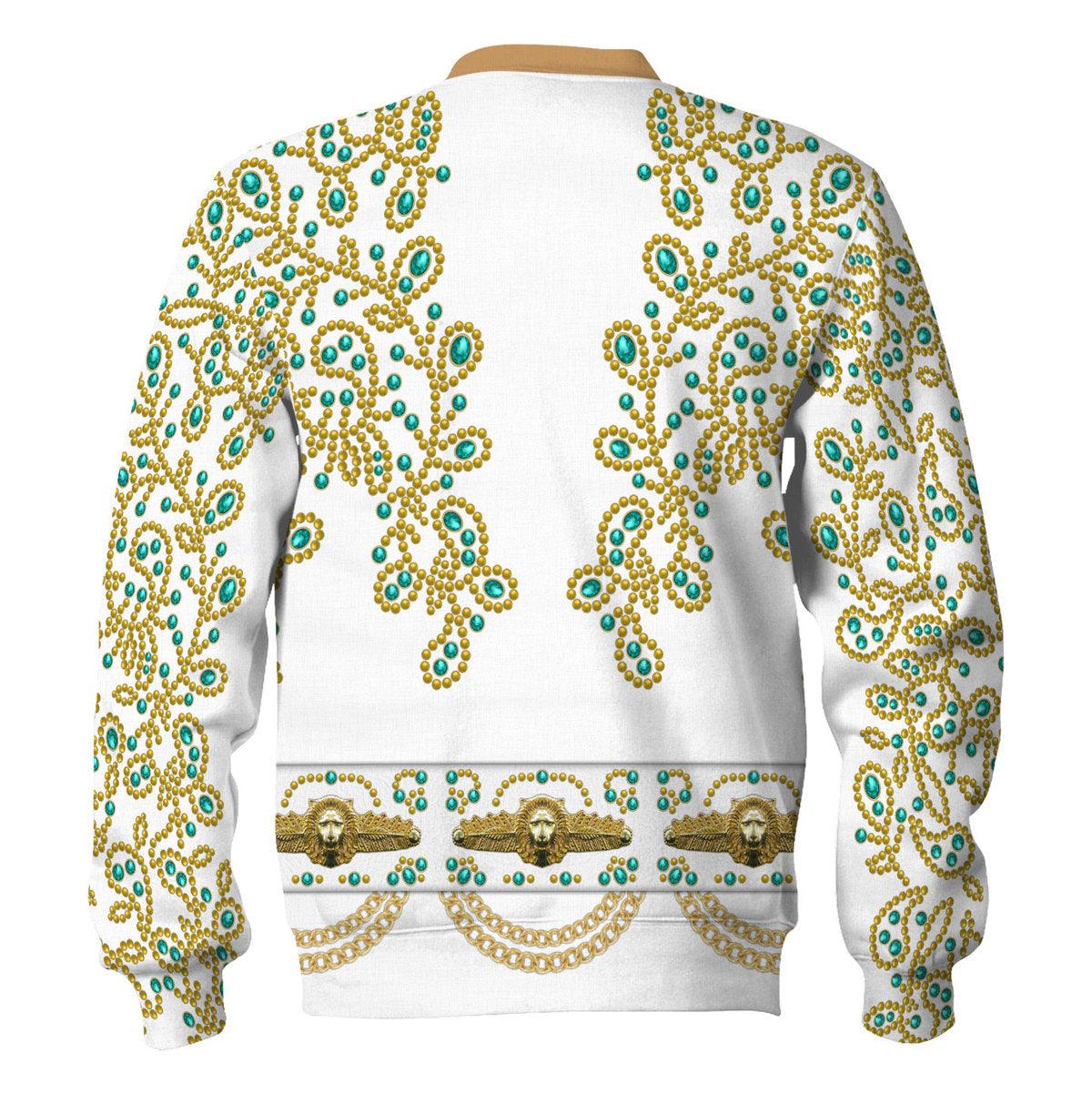 Gearhomie Elvis Spanish Flower - White With Green Stones Costume Hoodie Sweatshirt T-Shirt Sweatpants - Gearhomie.com