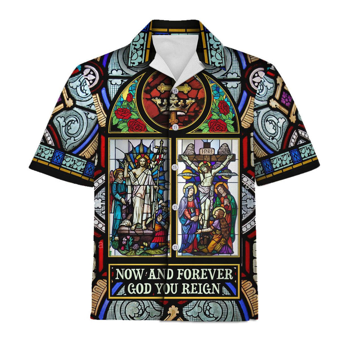 Gearhomie Hawaiian Shirt Now And Forever God You Reign Stained Glass 3D Apparel - Gearhomie.com