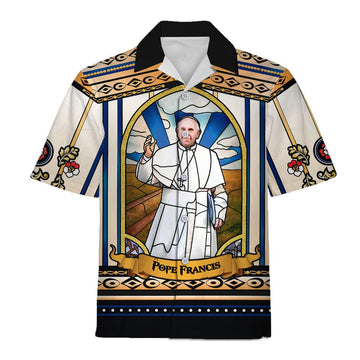 Gearhomie Hawaiian Shirt Pope Francis Stained Glass 3D Apparel - Gearhomie.com