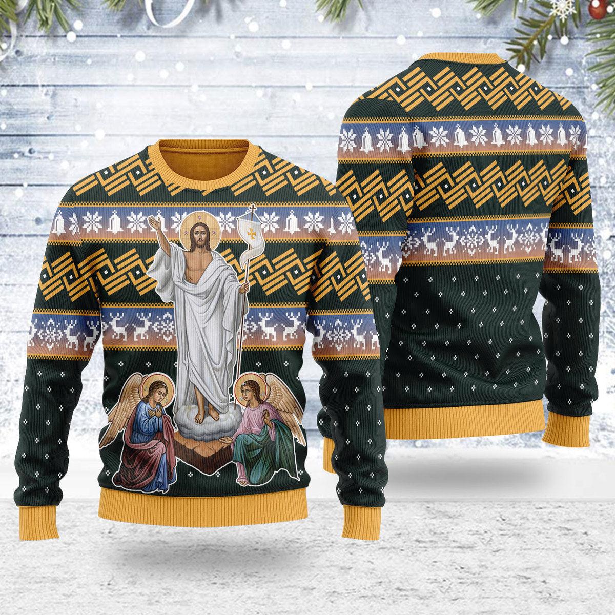 CustomsPig Jesus Christ Victorious Resurrection Christmas Sweater - CustomsPig.com