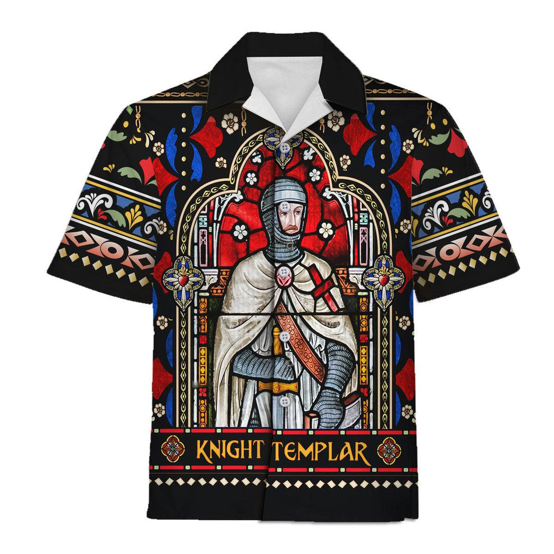 CustomsPig Knight Templar Stained Glass Hawaiian Shirt Polo Shirt - CustomsPig.com