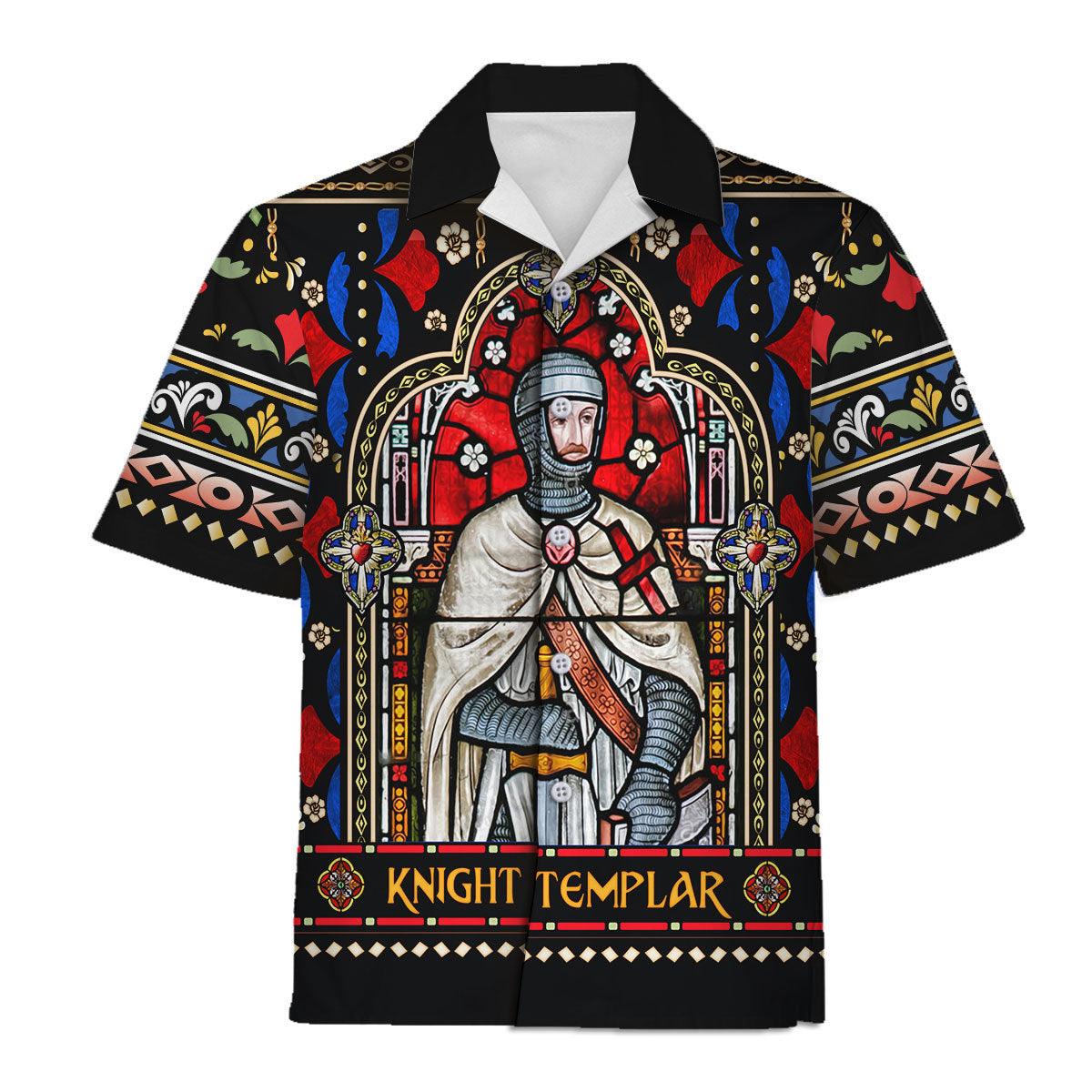CustomsPig Knight Templar Stained Glass Hawaiian Shirt Polo Shirt - CustomsPig.com