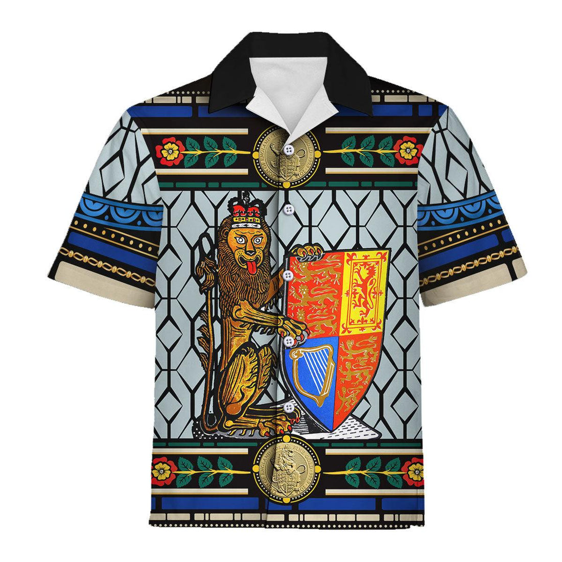 CustomsPig Lion of England Stained Glass Hawaiian Shirt Polo Shirt - CustomsPig.com
