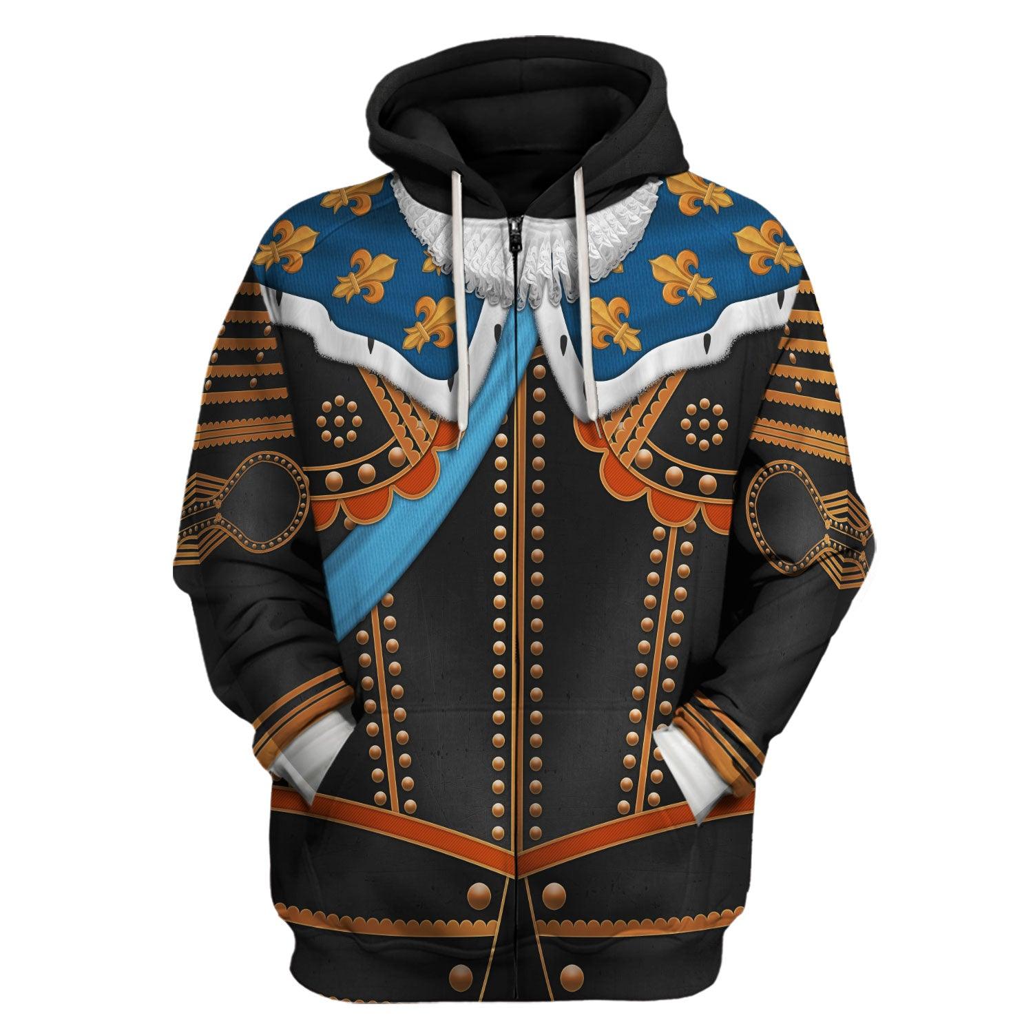 Gearhomie Louis XIII of France Warrior King Costume All Over Print Hoodie Sweatshirt T-Shirt Tracksuit - Gearhomie.com