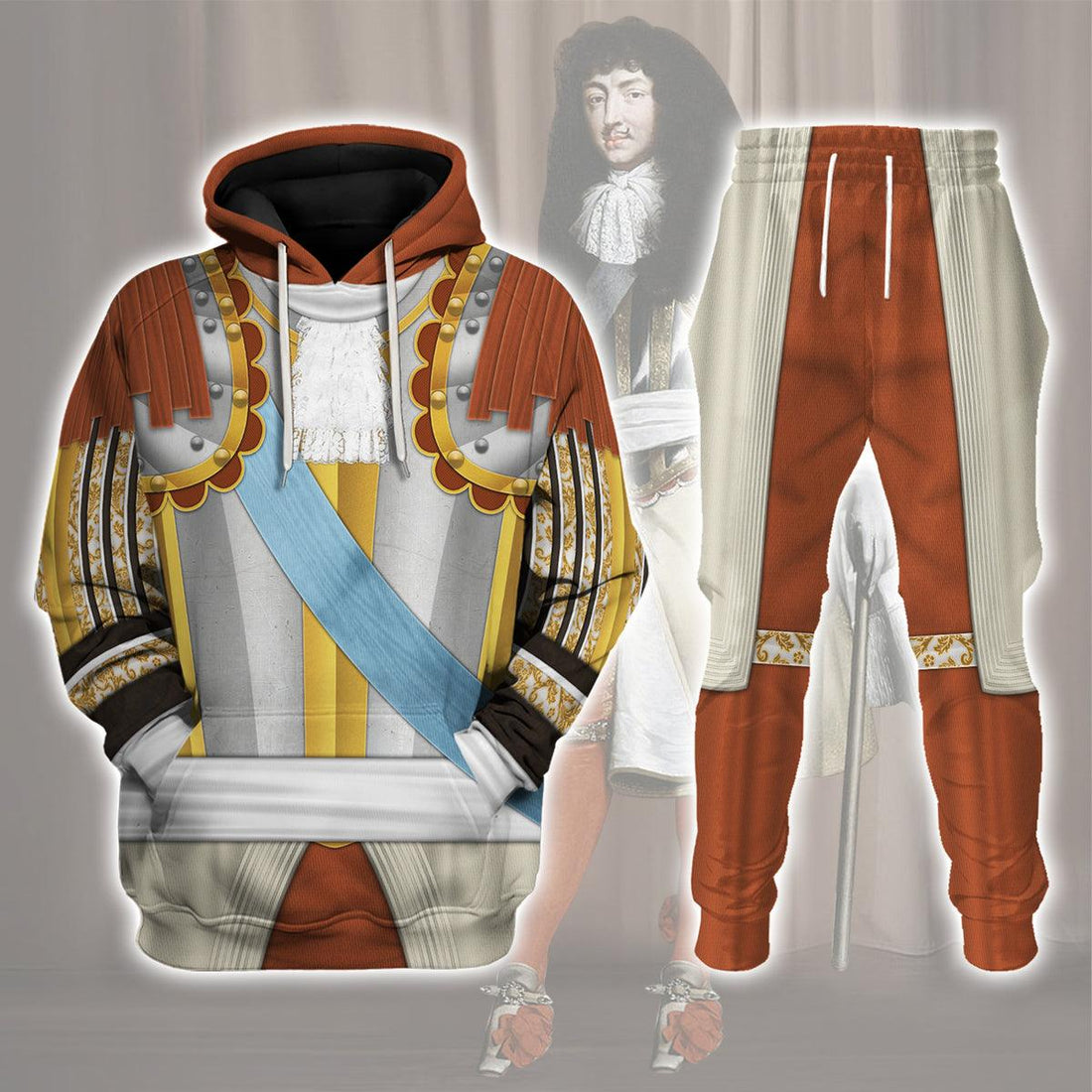 CustomsPig Louis XIV of France Armour Costume All Over Print Hoodie Sweatshirt T-Shirt Tracksuit - CustomsPig.com