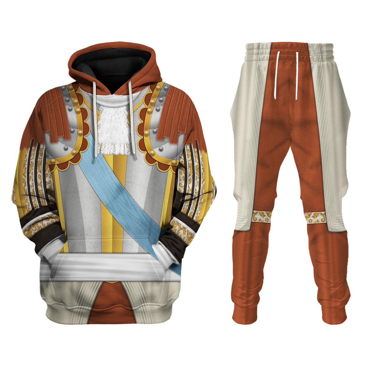 CustomsPig Louis XIV of France Armour Costume All Over Print Hoodie Sweatshirt T-Shirt Tracksuit - CustomsPig.com