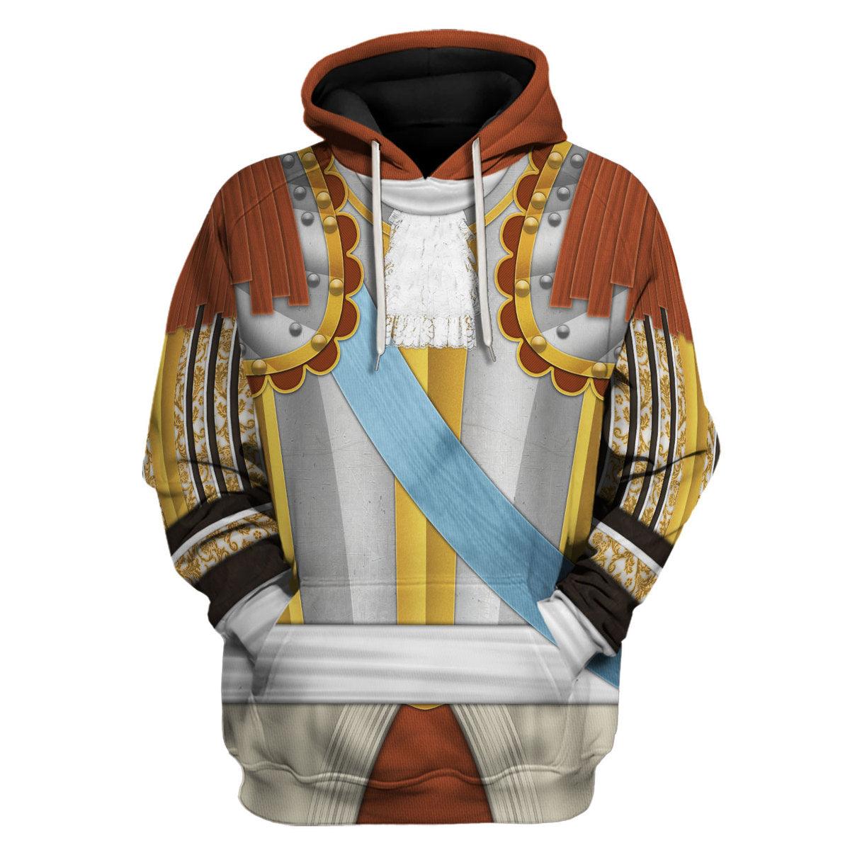 CustomsPig Louis XIV of France Armour Costume All Over Print Hoodie Sweatshirt T-Shirt Tracksuit - CustomsPig.com