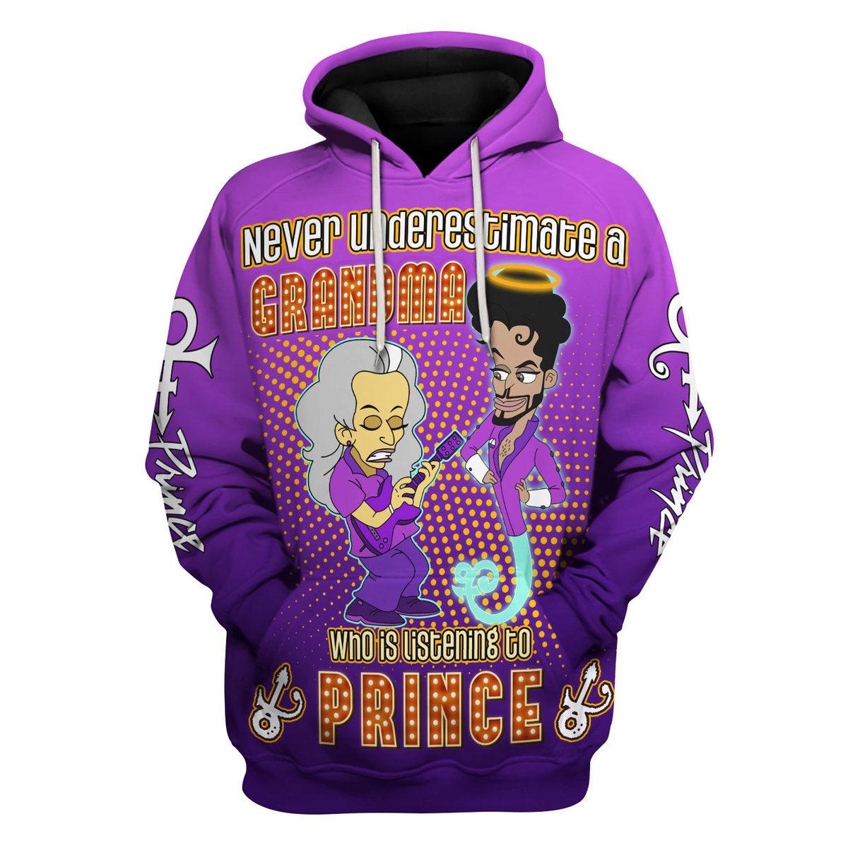 CustomsPig Never Underestimate A Grandma Who IS Listening to Prince Unisex Pullover Hoodie, Sweatshirt, T-Shirt