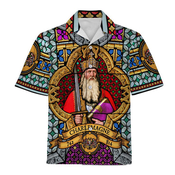 CustomsPig Stained Glass Window of Charlemagne Hawaiian Shirt Polo Shirt Beach short - CustomsPig.com