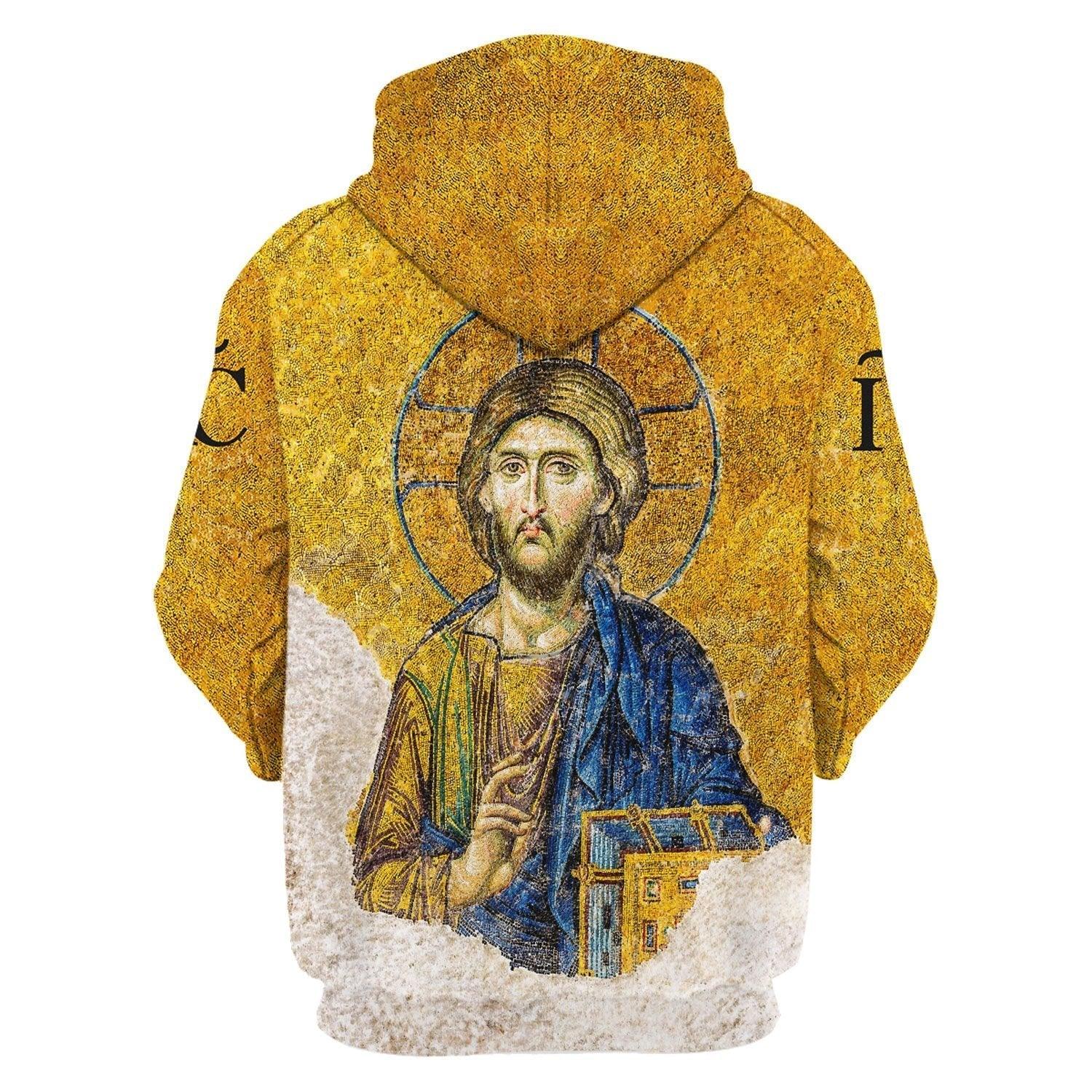Gold Christian Orthodox Jesus Zip Hoodie - CustomsPig