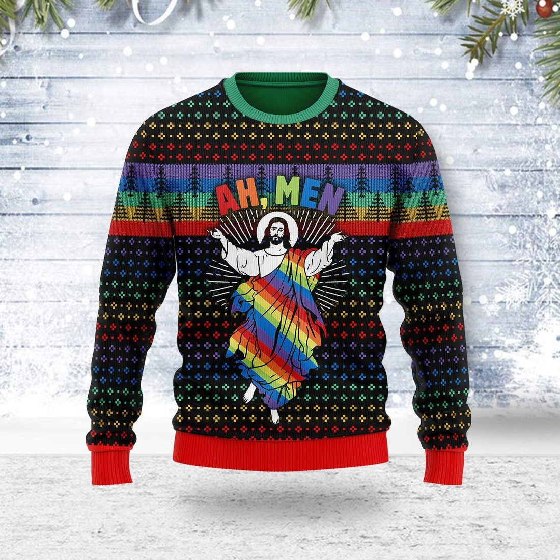 Jesus Ah Men LGBTQ+ Ugly Christmas Sweater - CustomsPig
