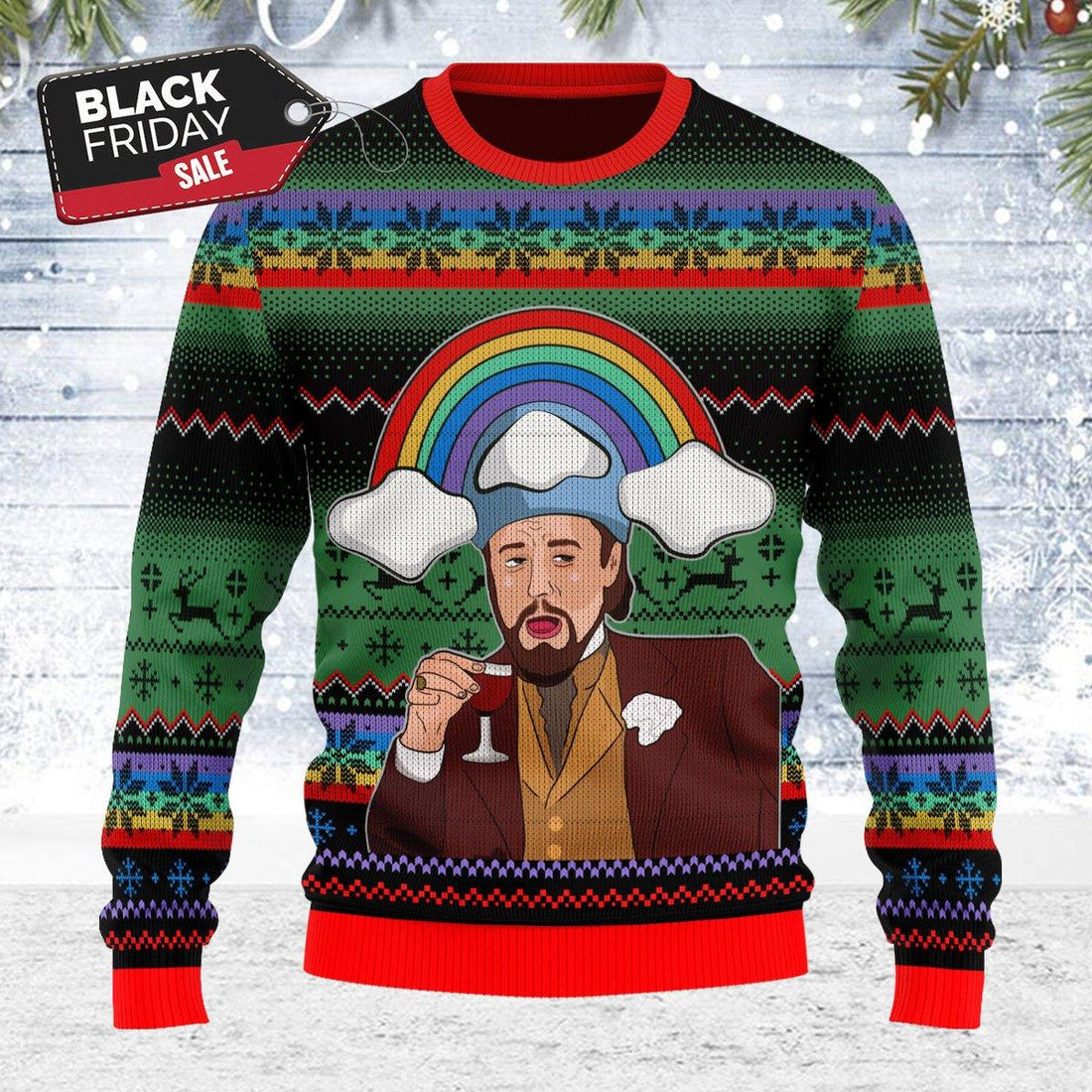 Leo Laughing Meme Dicardo Ugly Christmas Sweater - CustomsPig