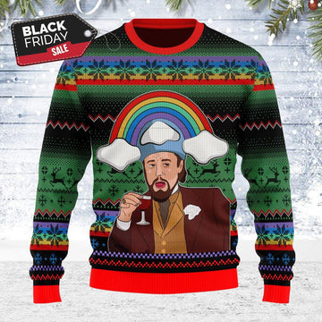 Leo Laughing Meme Dicardo Ugly Christmas Sweater - CustomsPig