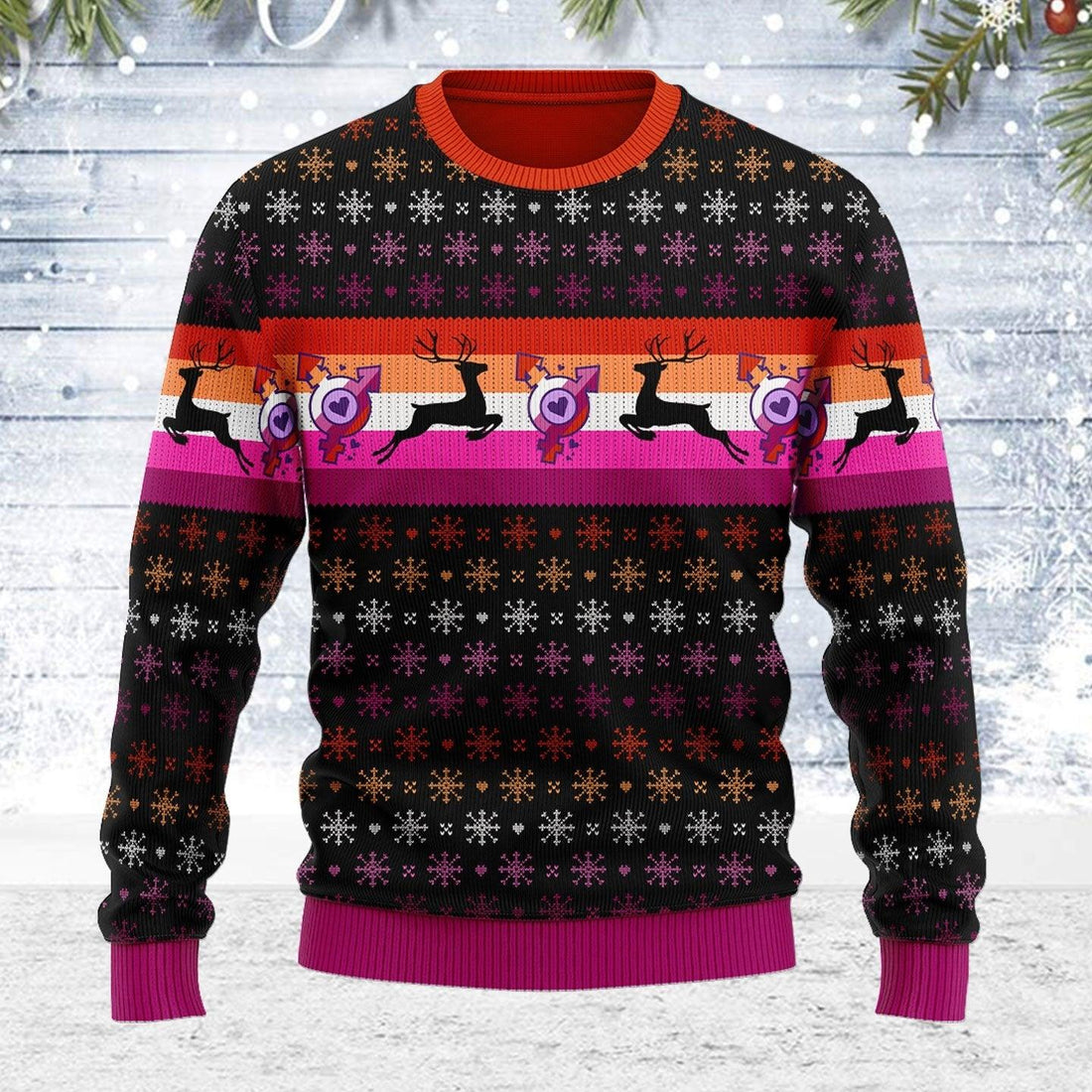 Lesbian Flag Ugly Christmas Sweater - DucG