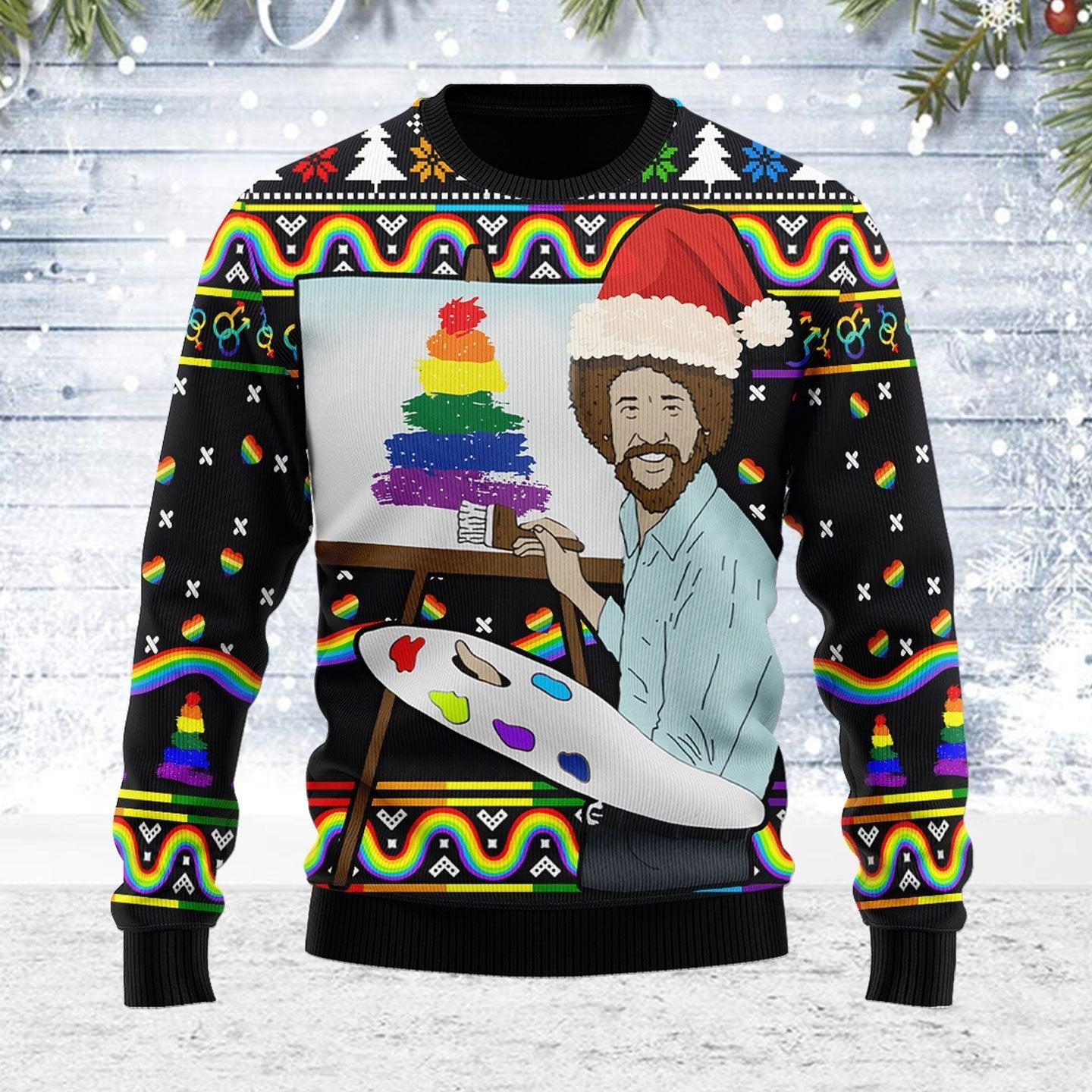 LGBT Painting Ugly Christmas Sweater - DucG