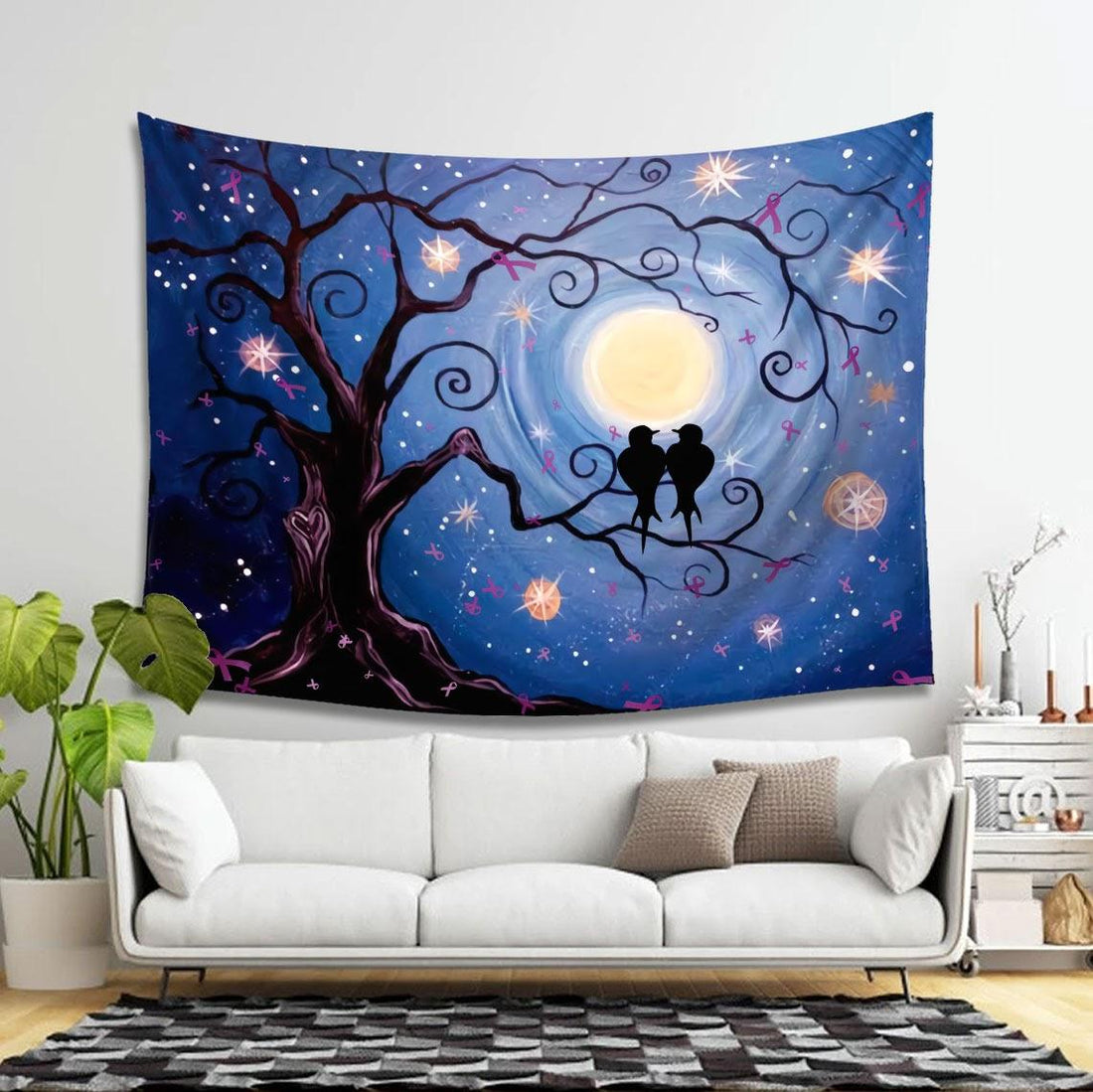 Loving Birds Breast Cancer Tapestry - CustomsPig