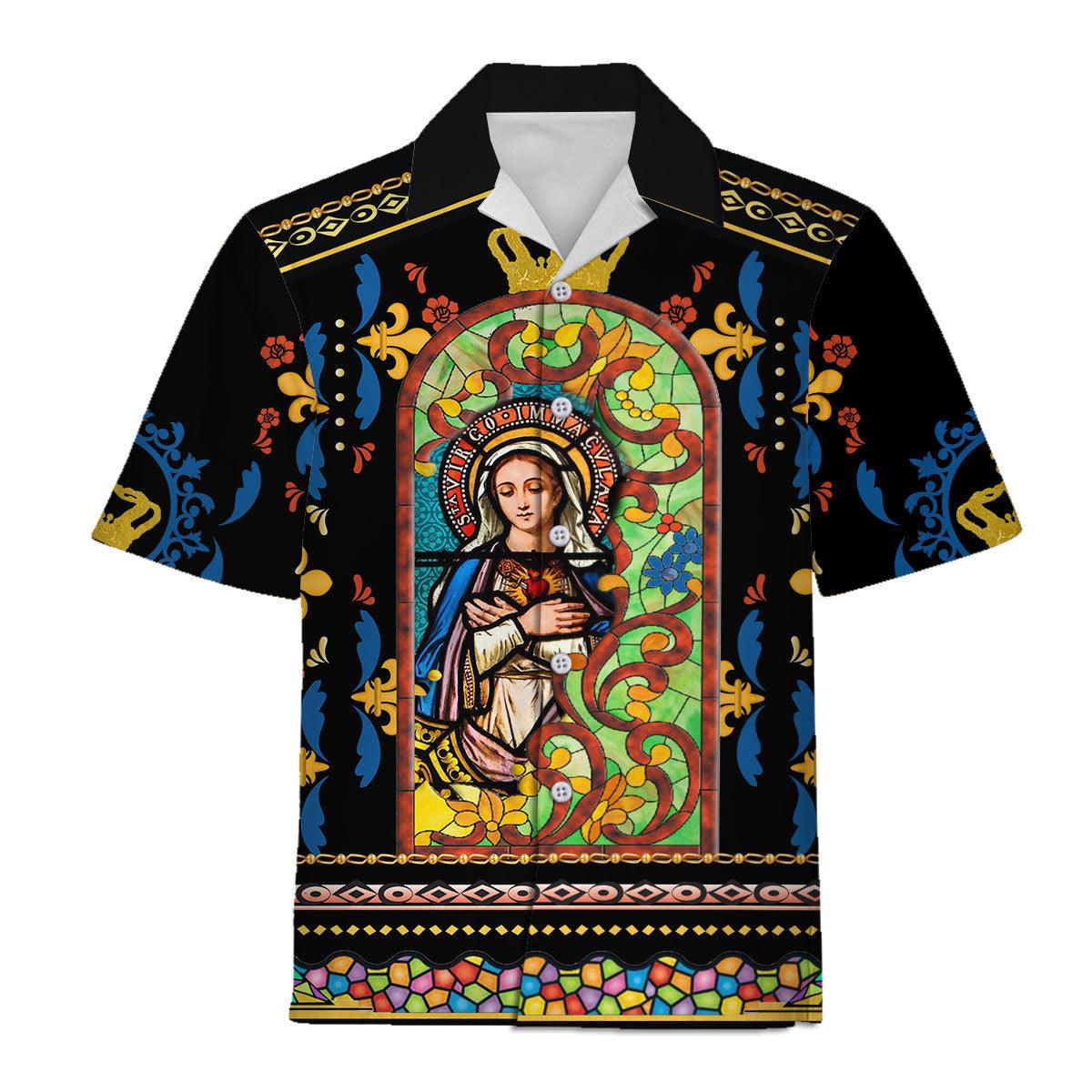 Mary Stained Glass Virgin Mary Hawaiian Shirt - Gearhomie.com