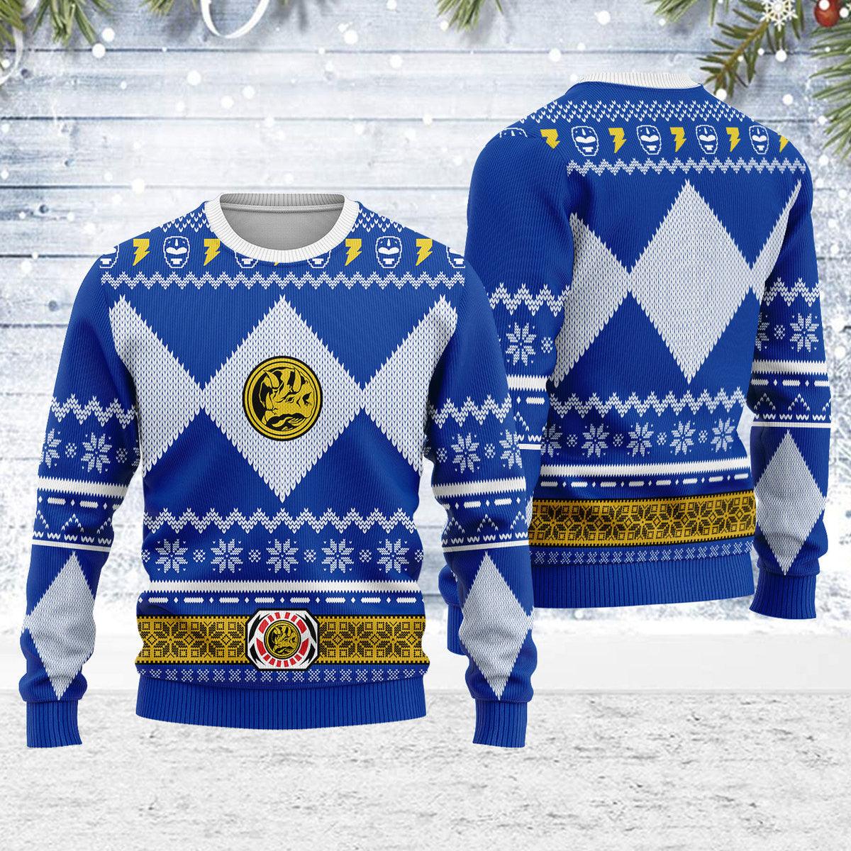 Merry Christmas Gearhomie Unisex Christmas Sweater Blue Power Ranger 3D Apparel - Gearhomie.com