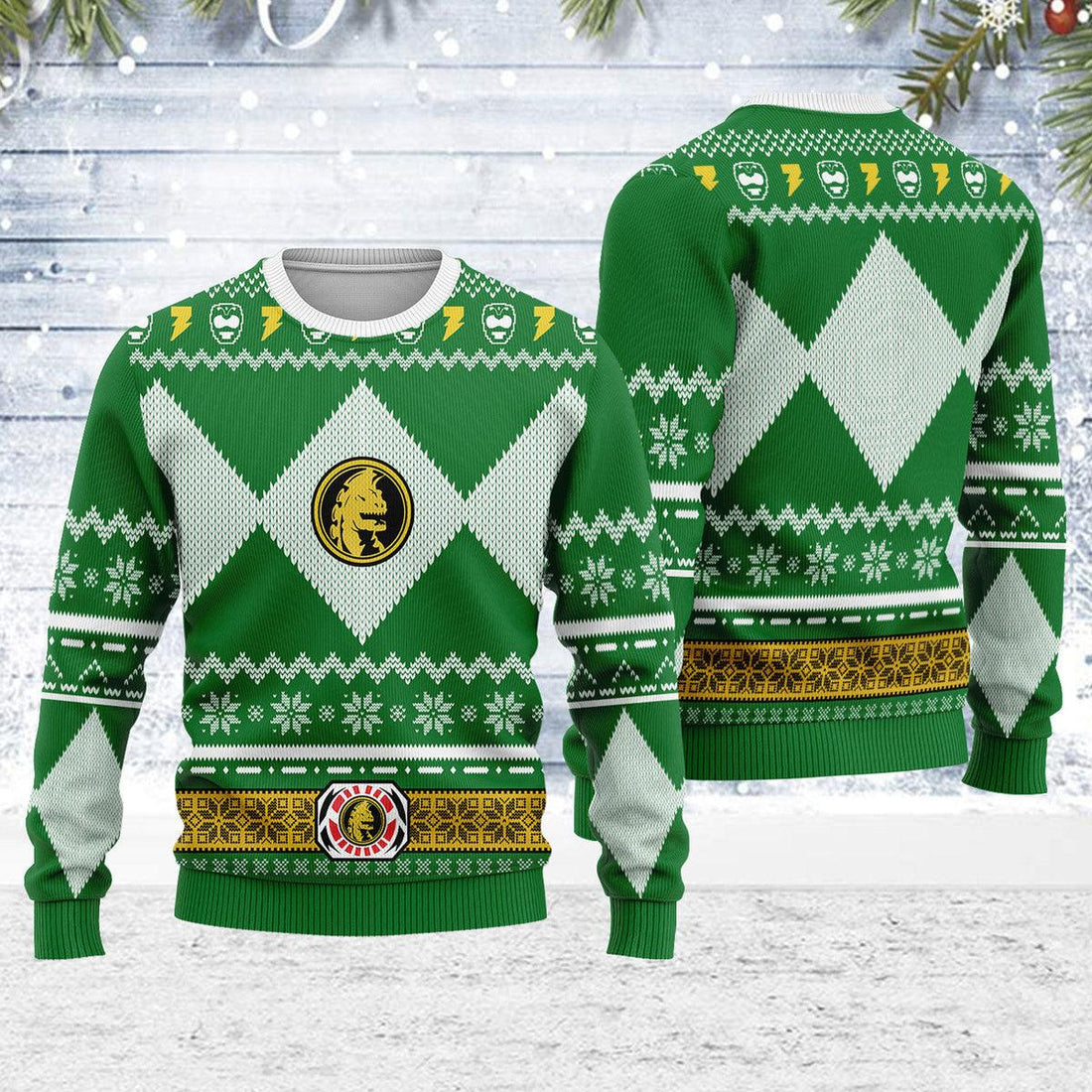 Merry Christmas Gearhomie Unisex Christmas Sweater Green Power Ranger 3D Apparel - Gearhomie.com