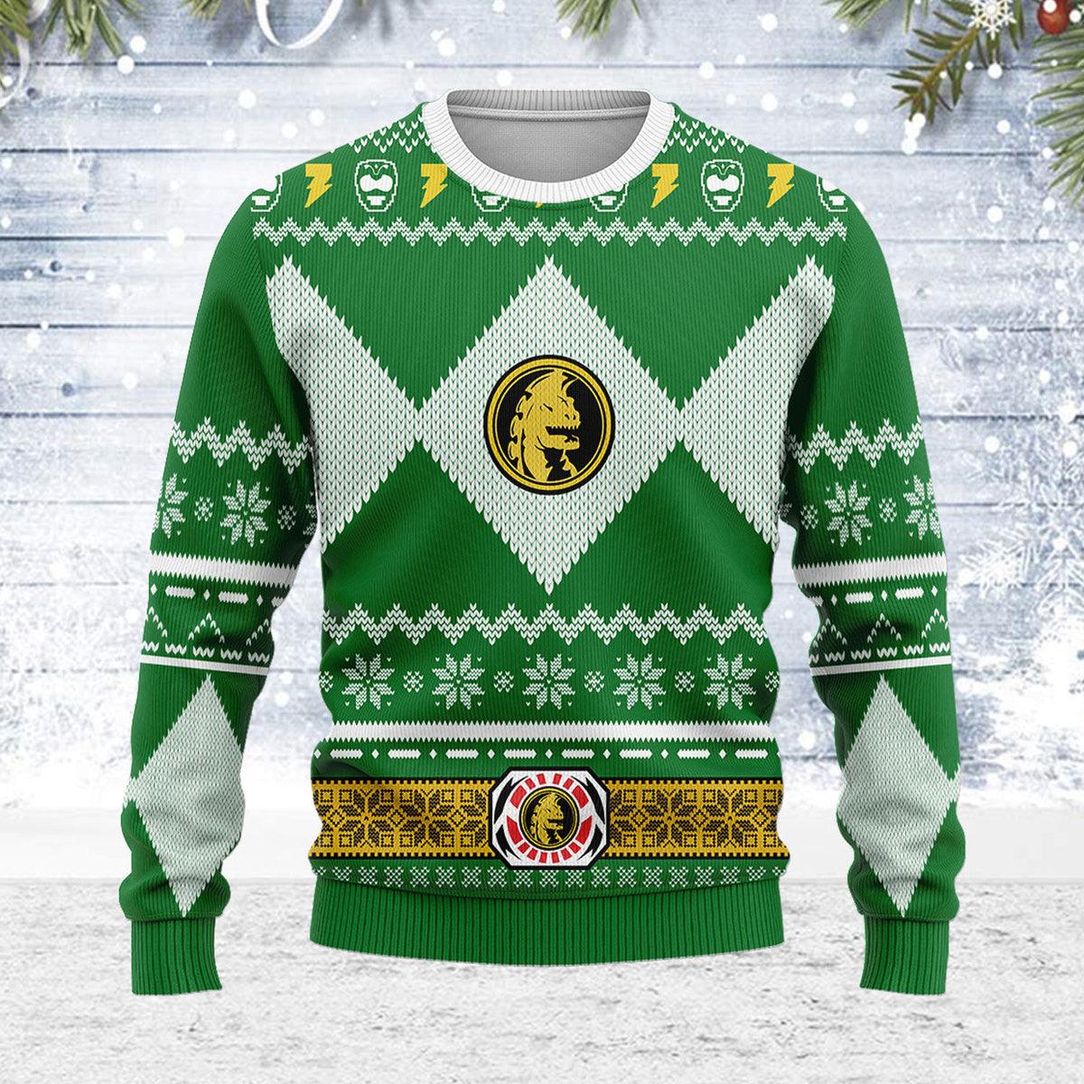 Merry Christmas Gearhomie Unisex Christmas Sweater Green Power Ranger 3D Apparel - Gearhomie.com