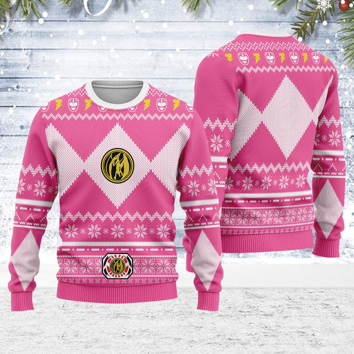 Merry Christmas Gearhomie Unisex Christmas Sweater Pink Power Ranger 3D Apparel - Gearhomie.com
