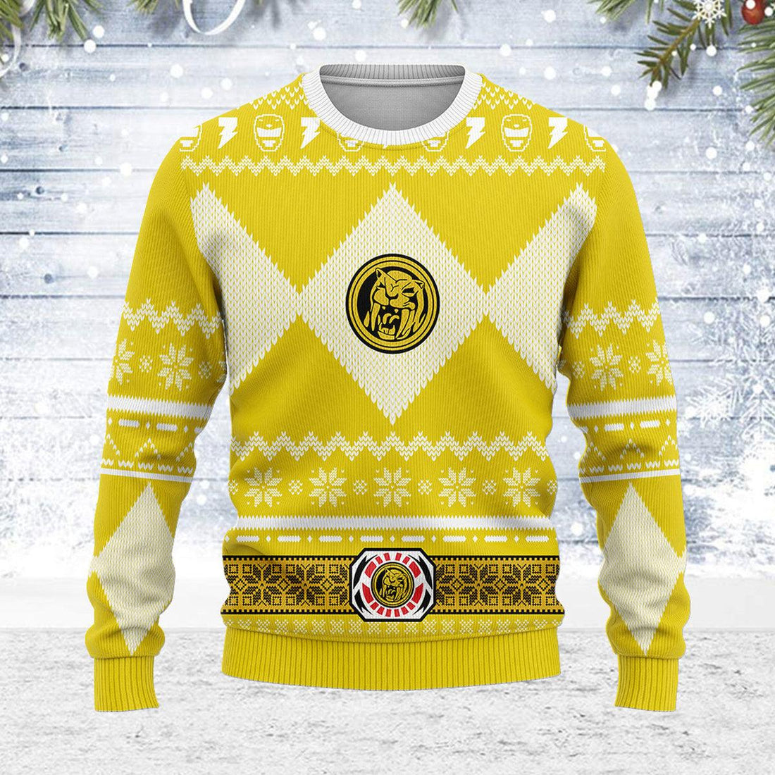 Merry Christmas Gearhomie Unisex Christmas Sweater Yellow Power Ranger 3D Apparel - Gearhomie.com