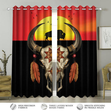 Native American Buffallo Skull Window Curtains - CustomsPig