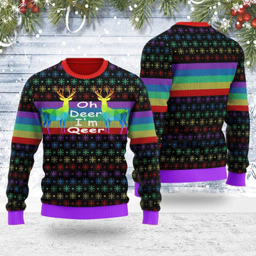 Oh Deer I'm Qeer LGBT Ugly Christmas Sweater - DucG