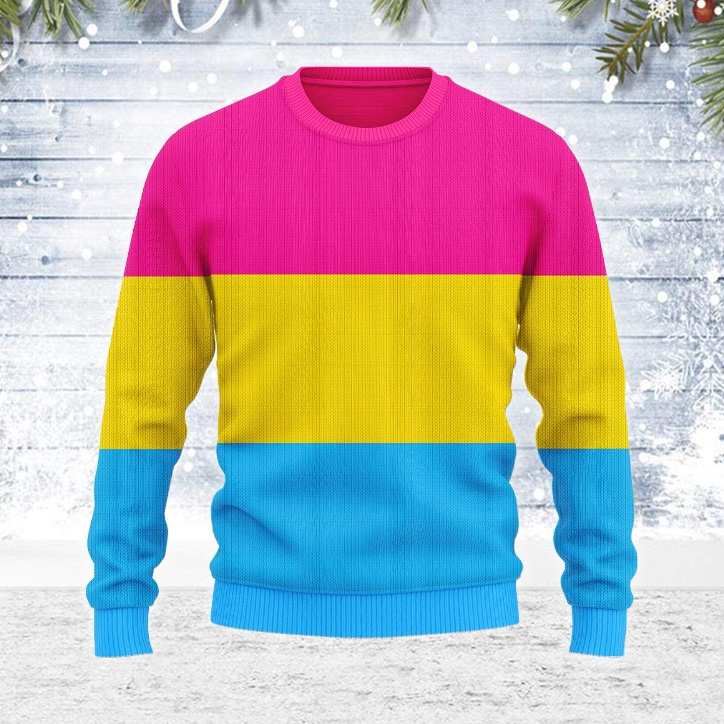 Pansexual Pride Flag Ugly Christmas Sweater - DucG
